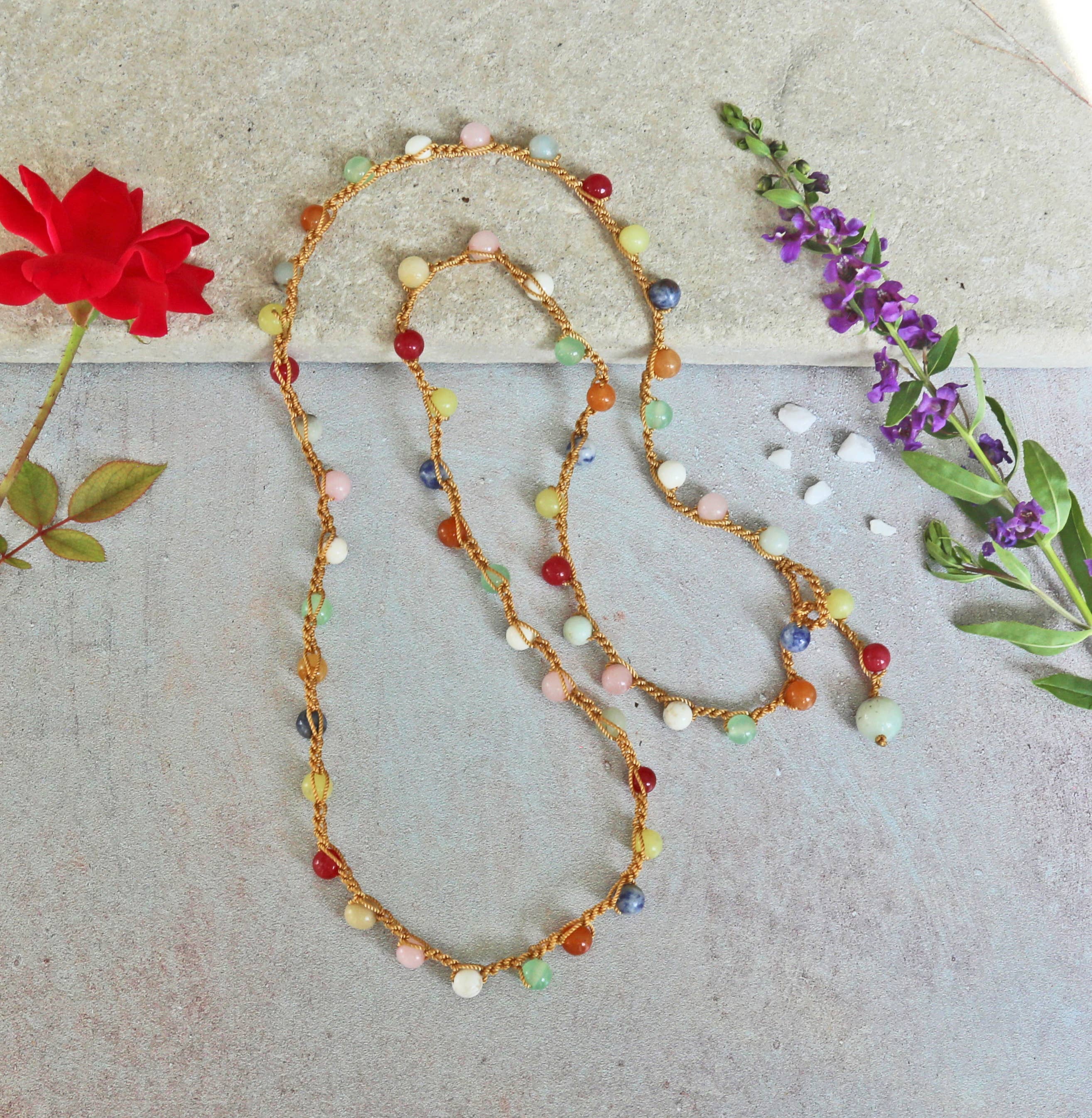 IST Jewelry - Wholesale Beaded/Pearl Necklace - Multi-Gem Stone Round Bead Crochet Long Layering Necklace6