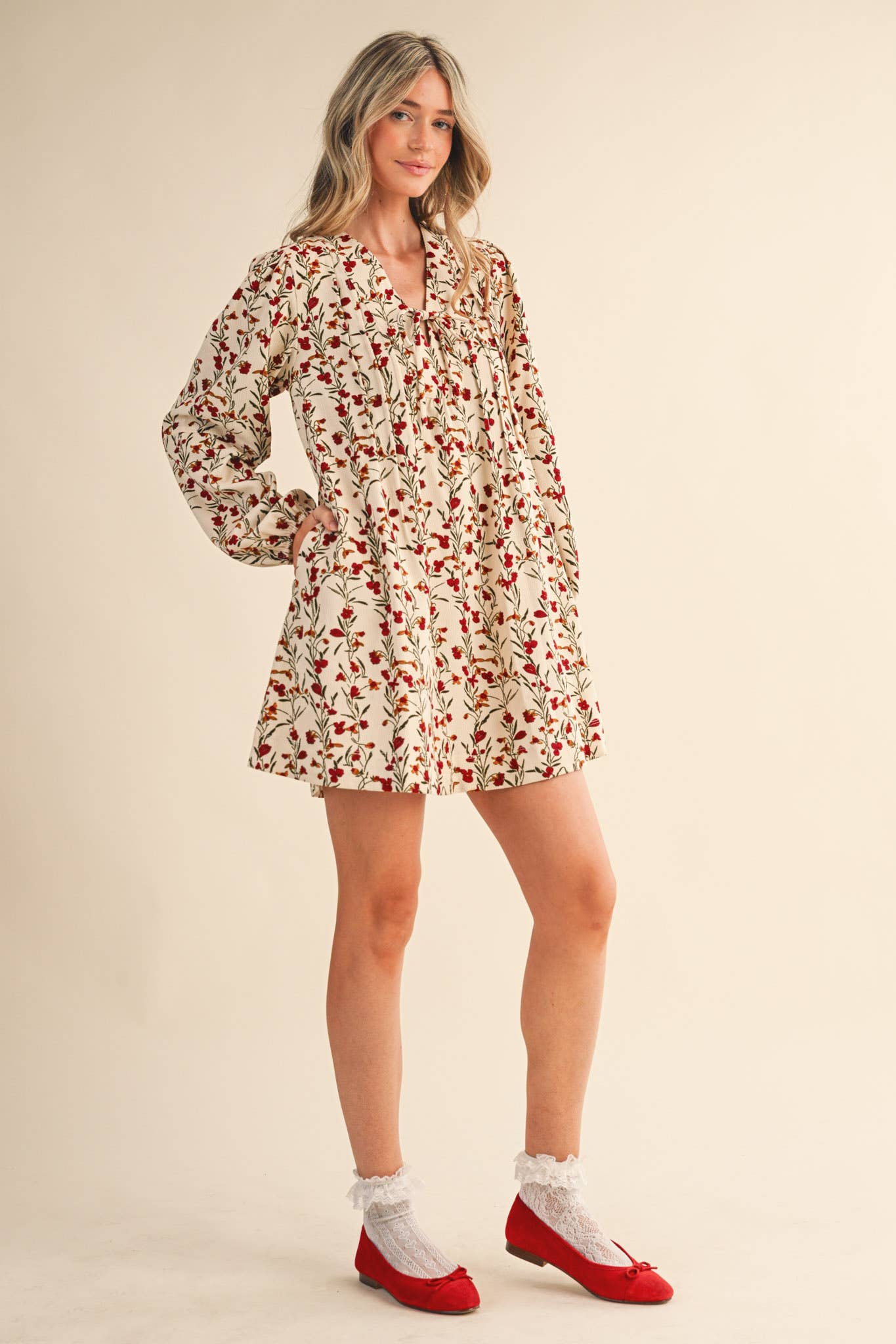 &MERCI - Wholesale Dress - Women's - FLORAL CORDUROY MINI DRESS MDR44096