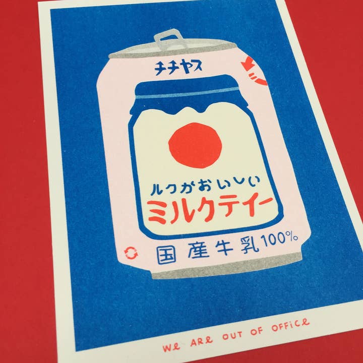 We are out of office - Wholesale Art Print - A risograph print of a japanese can of milky tea