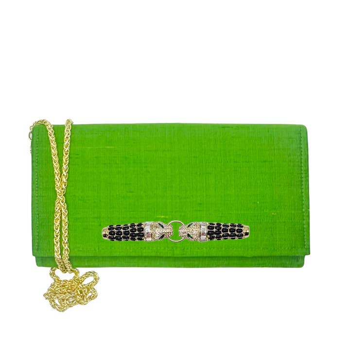 Garland Bags - Wholesale Crossbody Bag - Women's - Emerald Dupioni Silk Crossbody with Customized Gold Accent 3