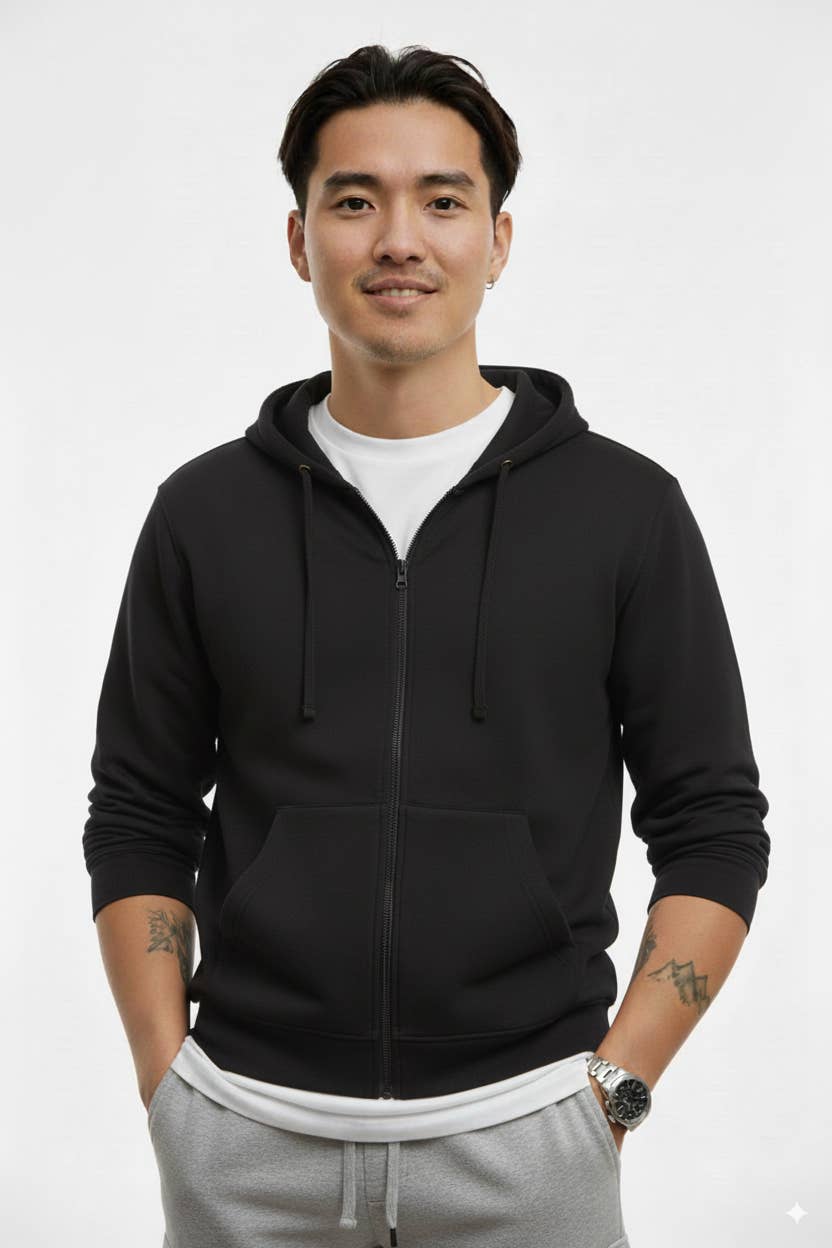Black UNISEX FLEECE ZIPPER HOODIE for wholesale on Faire