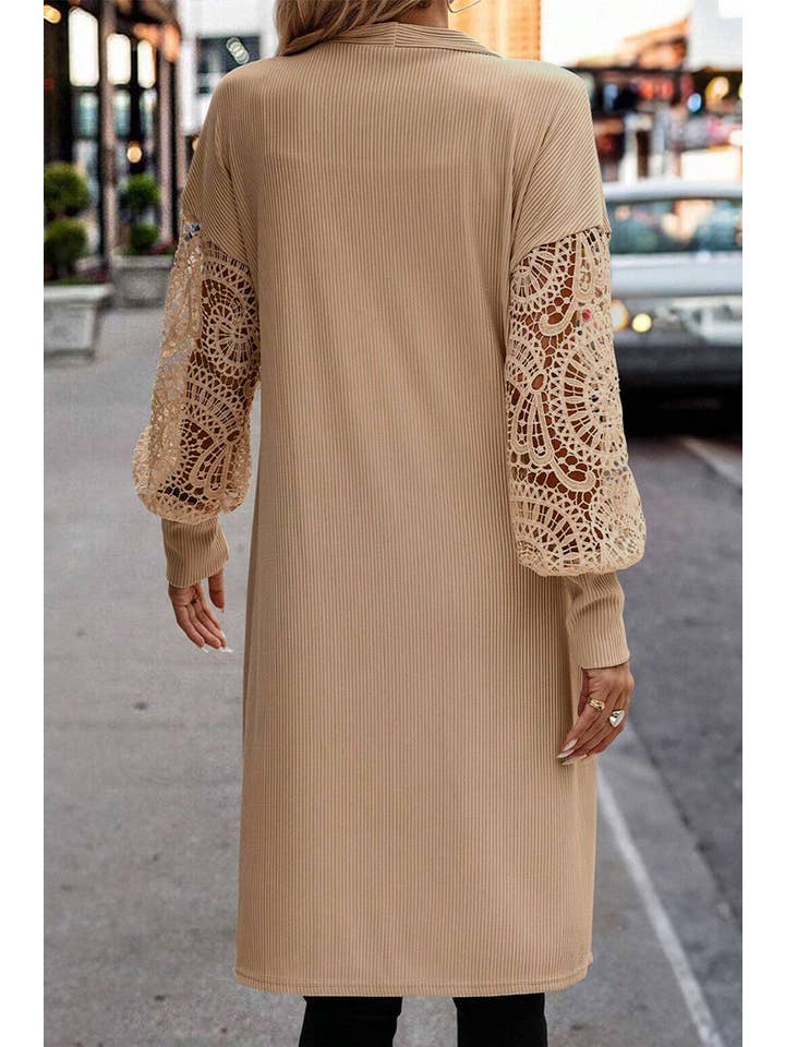Parchment Lace Patchwork Ribbed Duster Cardigan for wholesale on Faire