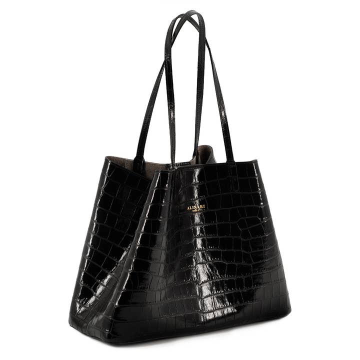Alinari Firenze - Wholesale Tote Bag - Women's - Maxima Tote Bag Black Crocco