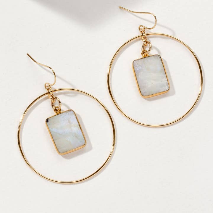 Luna Norte - Wholesale Dangle Earrings - Stoney Hoop Earrings- Moonstone