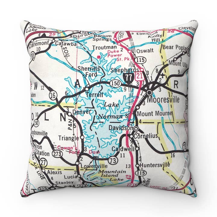 Lake Norman North Carolina Map Pillow for wholesale by Daisy Mae Designs
