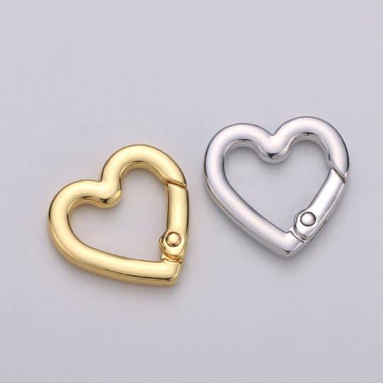 Aim Eternal - Wholesale Clasp - Chunky Gold Spring Gate Ring, Push Gate ring, 22x22mm Heart Clasp Charm Holder 24K Gold Filled Clasp for Link Chain Connector Supp-990 L-054 L-0553