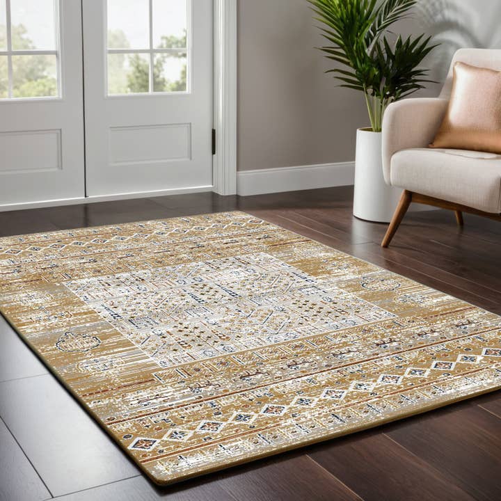 Mediterranean and Ethnic Style Ocher Rug for wholesale by Rugura