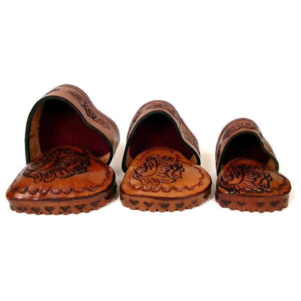 Leather 3-in-1 Box - Heart Set Hand Tooled for wholesale by Sanyork Fair Trade