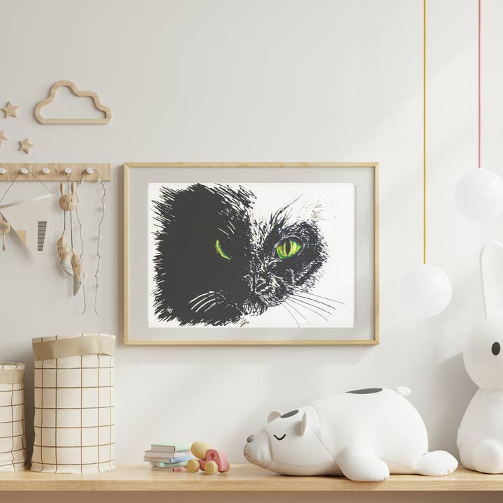 Hannah Kate Makes - Wholesale Art Print - Black Cat Art Print - A5/A4 - Halloween Witch's Familiar1