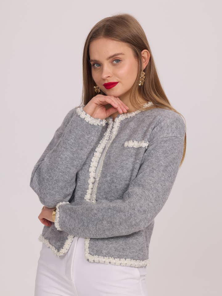 Frime - Wholesale Cardigan - Women's - Knit cardigan with contrasting details - 53812