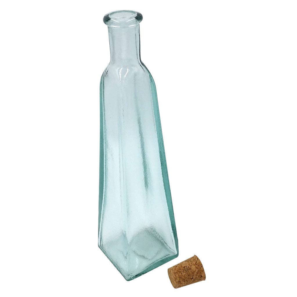 Kitchen Supply Wholesale - Wholesale Oil/Vinegar Dispenser - Green Glass Pyramid Bottle with Cork - 10 oz Capacity2