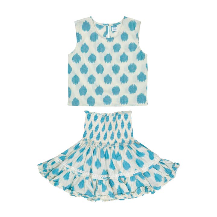 Maribel Cropped Tank- und Rockset für Damen, Cremefarben, Aqua Ikat für den Großhandel von Mer St. Barth