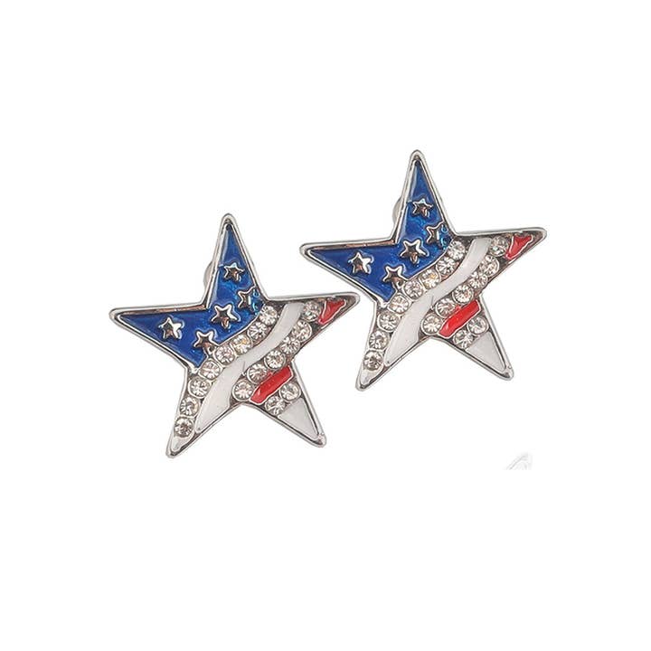 AK Brand – wholesale Stud/post earrings – Patriotic USA American Flag Red White And Blue Stud Earrings