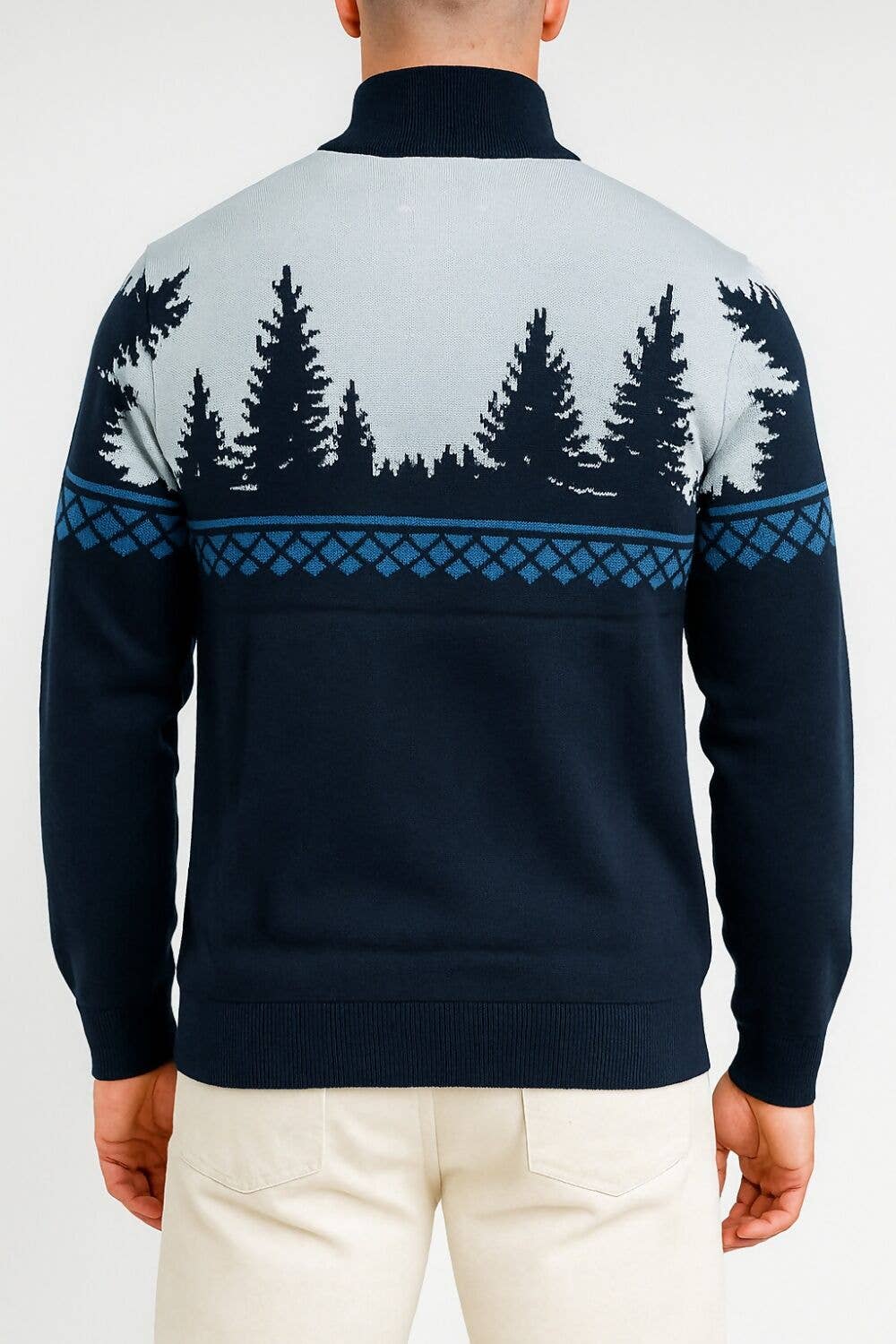 Navy Quarter Zip Reindeer Christmas Jumper for wholesale on Faire2