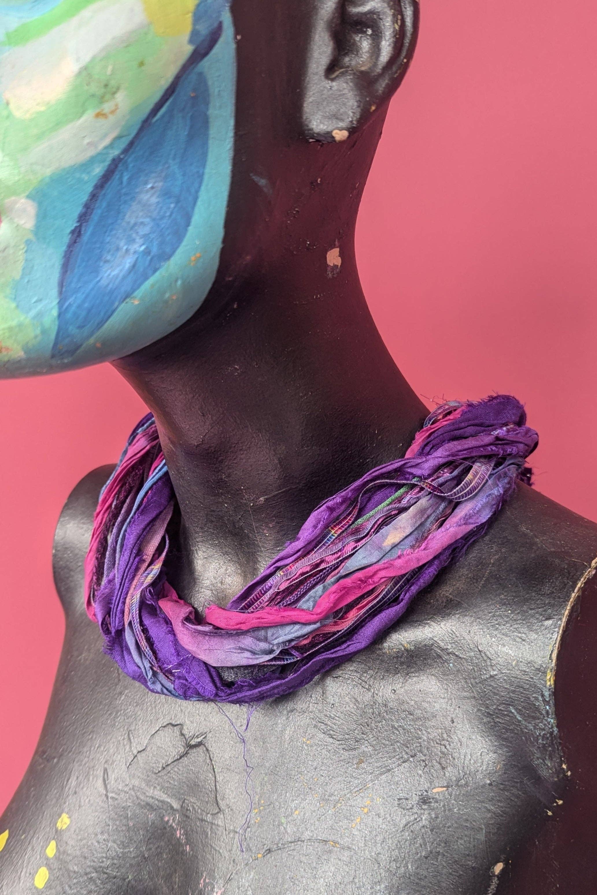 Megan Crook Textiles – wholesale Woven necklace – Silk Yarn Necklace in Pink and Purple0