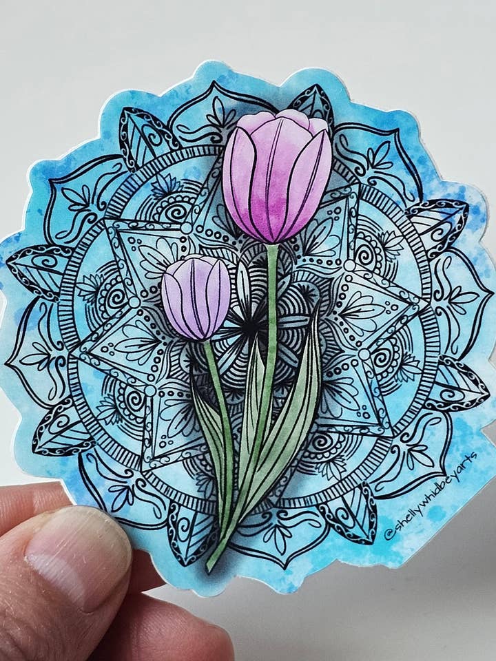 Tulp Mandala vinylsticker voor wholesale door Shelly Whidbey Arts