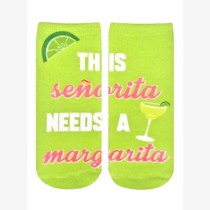 Living Royal - Wholesale Socks - Unisex - Novelty Graphic Ankle Socks - "Srta. Needs Margarita" -Green