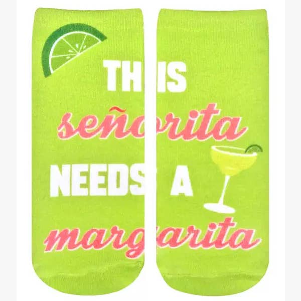 Living Royal - Wholesale Socks - Unisex - Novelty Graphic Ankle Socks - "Srta. Needs Margarita" -Green0