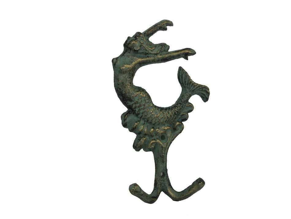 Hampton Nautical - Wholesale Wall Hook - Antique Seaworn Bronze Cast Iron Mermaid Key Hook 6"1