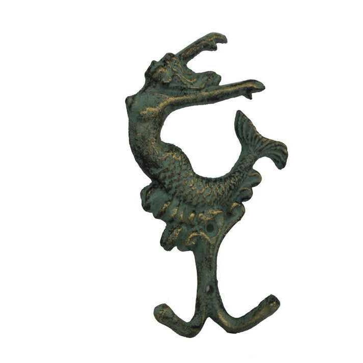 Hampton Nautical - Wholesale Wall Hook - Antique Seaworn Bronze Cast Iron Mermaid Key Hook 6"1
