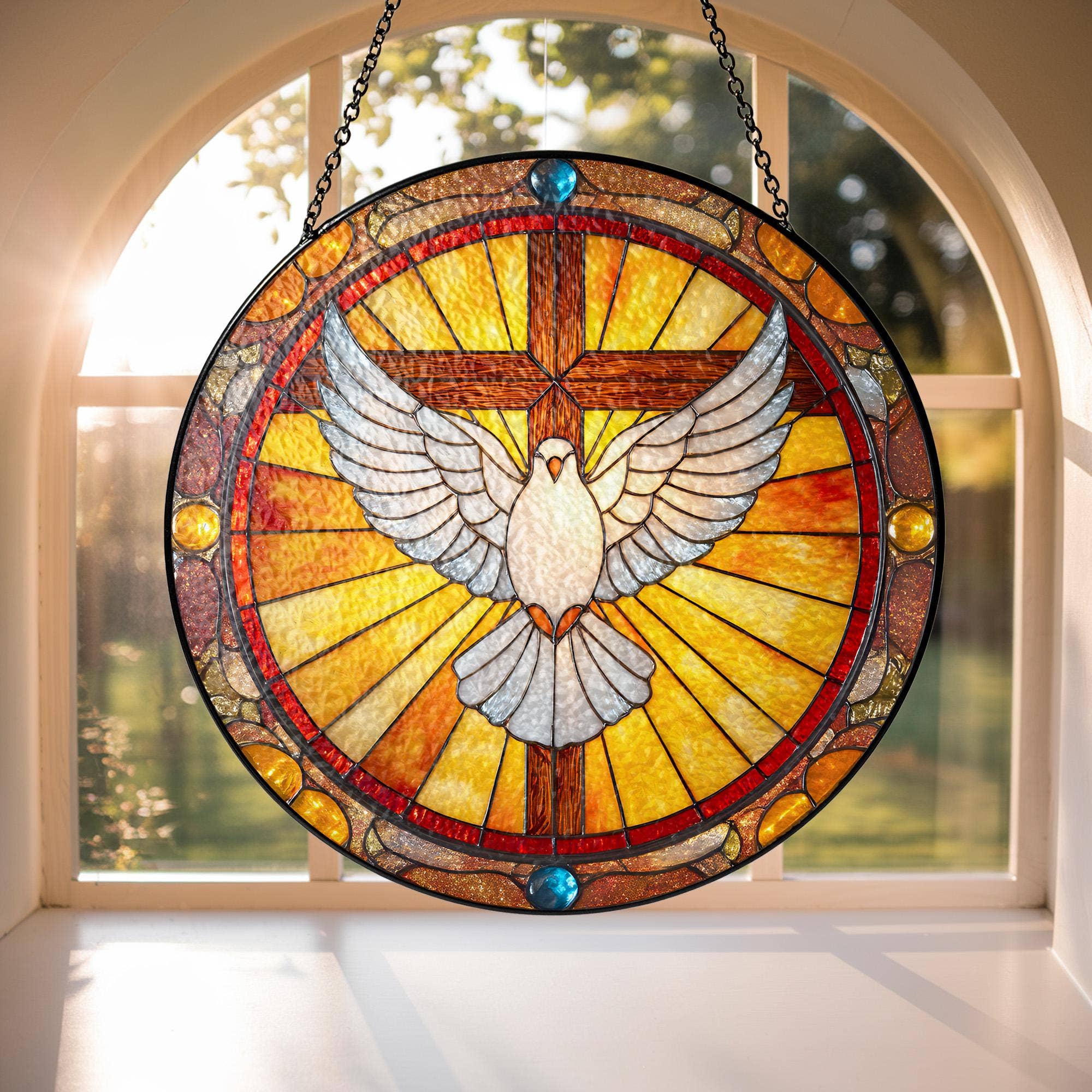 TMLECOM LTD – wholesale Suncatcher – Holy Spirit Dove Stained Glass Suncatcher, Cross Ornament