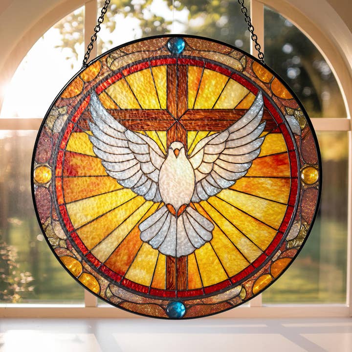 TMLECOM LTD – wholesale Suncatcher – Holy Spirit Dove Stained Glass Suncatcher, Cross Ornament0