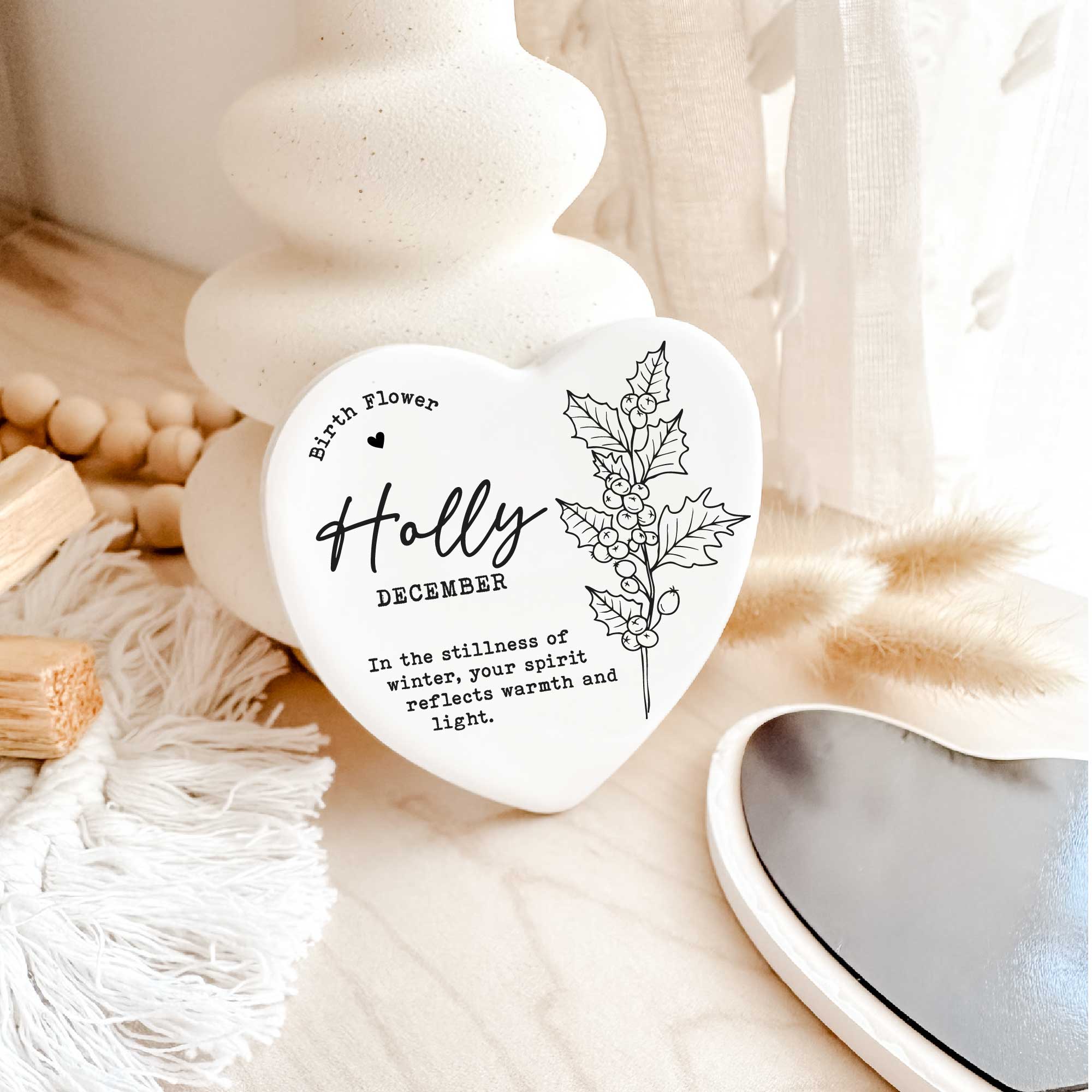 Tsuki Box - Vendita all'ingrosso Calamite - Magnete Fiore di Nascita – Agrifoglio - Dicembre | Cuore in Ceramica3