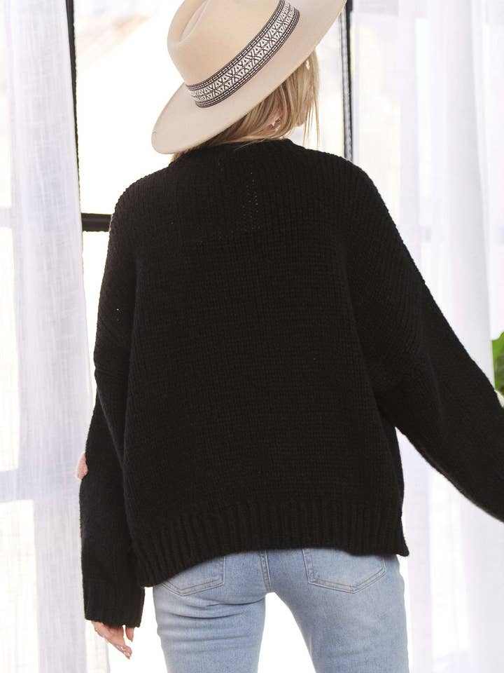 Madelyn - Wholesale Knit Sweater - Women's - LESW3734-DROP SHOULDER FLORAL SWEATER TOP22