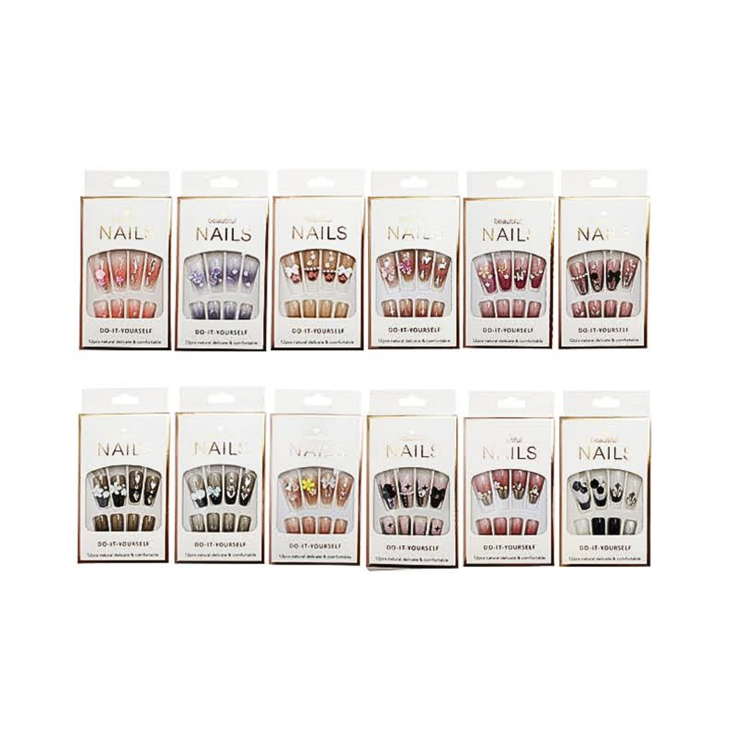 Atlas Fashion – Unhas falsas por atacado – Unhas postiças longas estilo caixão com arte1