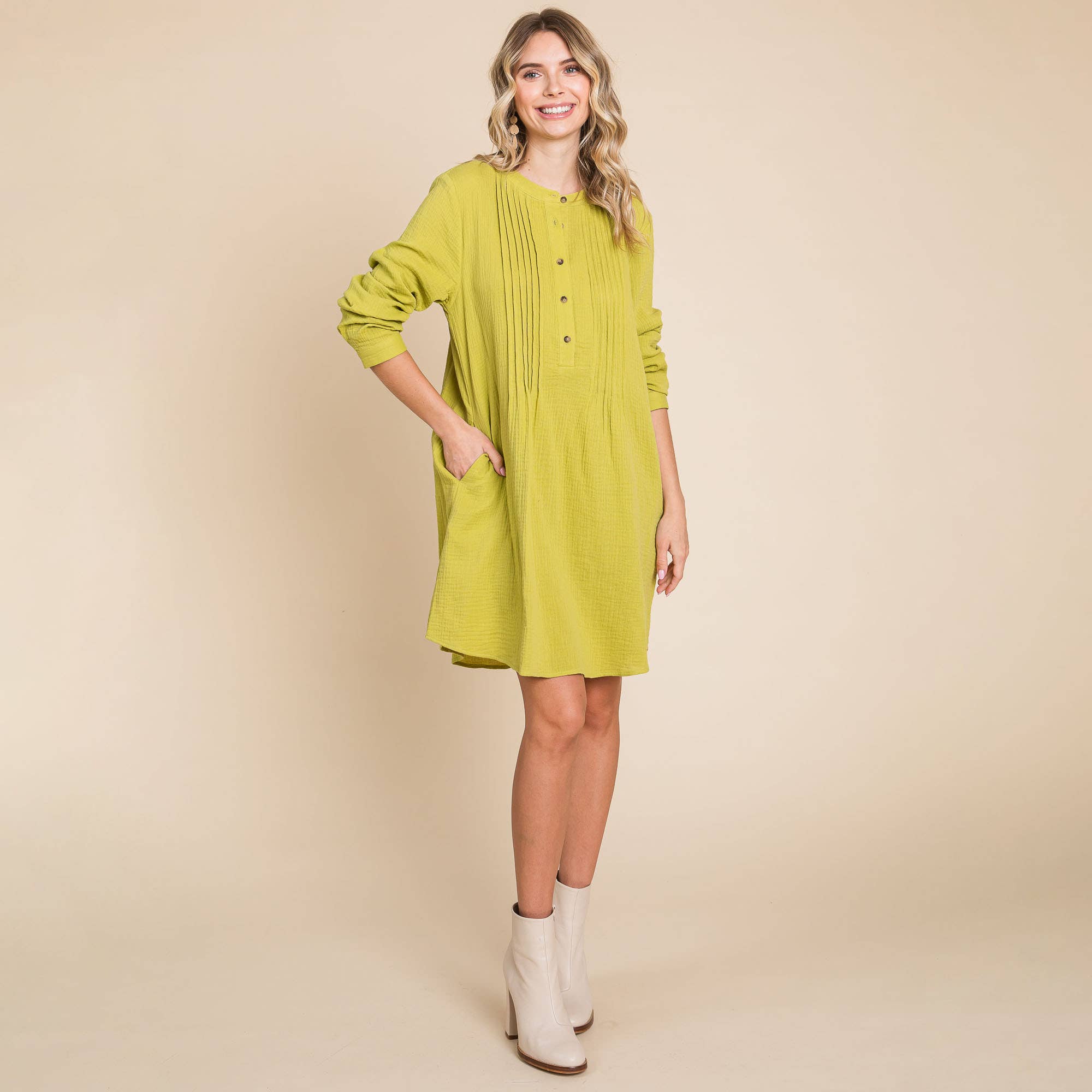 ROLYPOLY - Vente Robe – femme - Robe tunique en coton double gaze manches longues style henley23