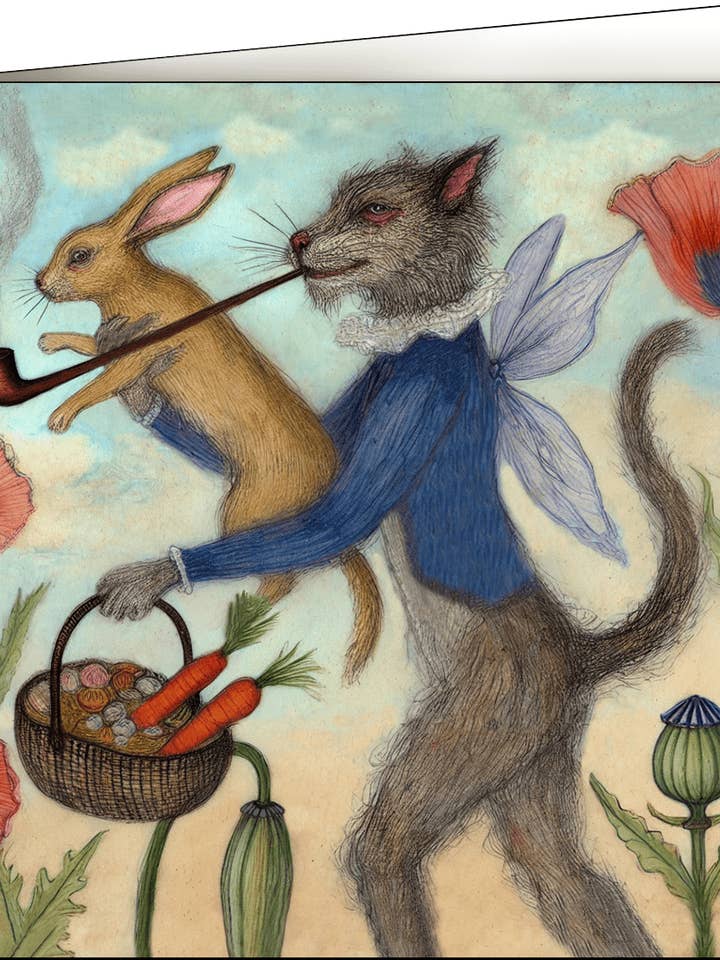 Greeting Card, Disco Dog with Rabbit for wholesale by Thistle and Tale Press