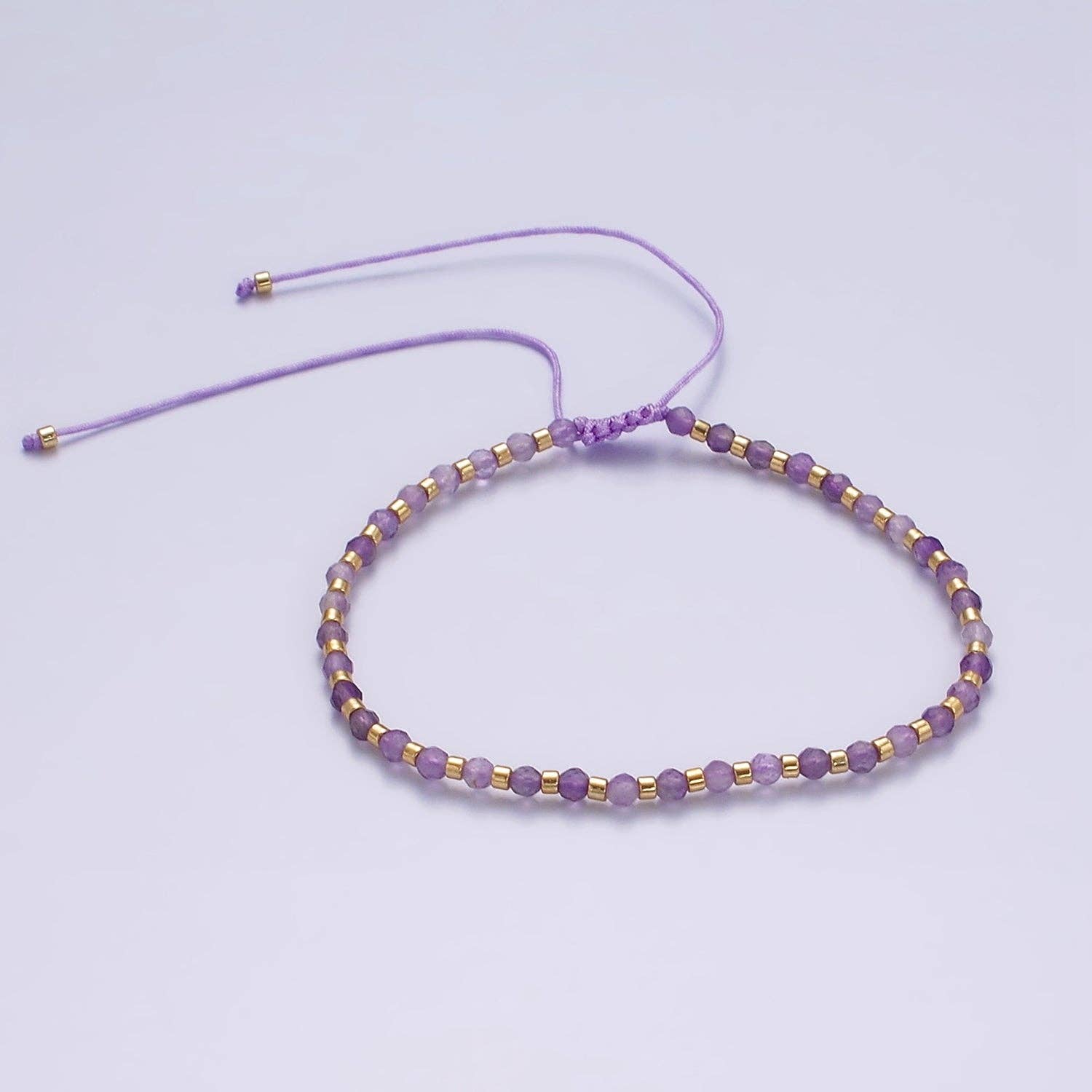 Aim Eternal - Wholesale Beaded Bracelet - 14K Gold Filled Amethyst Multifaceted Purple Rope Adjustable Friendship Bracelet | WA-2007 ~ WA-20094