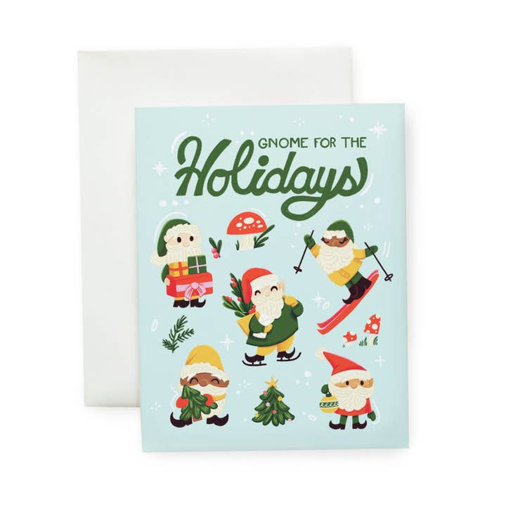 Holiday Gnomes - Illustrated Holiday Card for wholesale by Wallflower Studio Co.