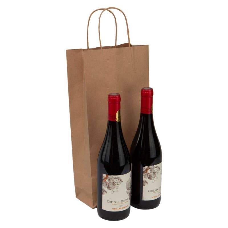 Deffrennes - Wholesale Wine Gift Bag - Rectangular kraft cardboard bottle bag 2 bottles1
