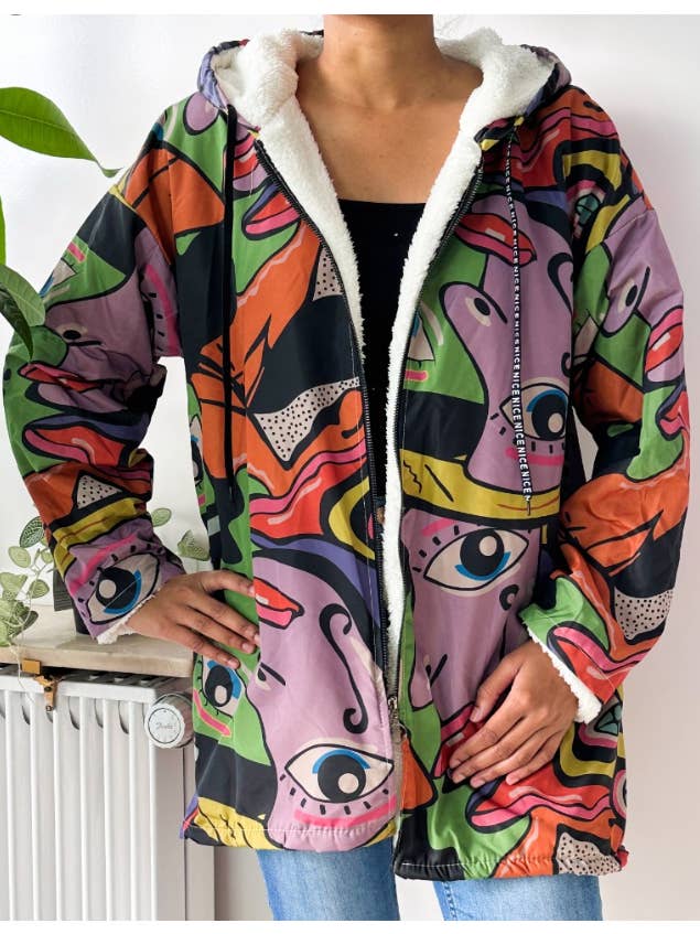 LOOWIE - Wholesale Raincoat - Women's - ZRC Italian One Size " Picasso Style Warm Raincoat w/Hood