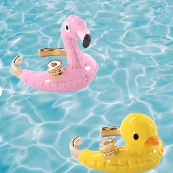 HoopLa - Wholesale Cocktail/Statement Ring - Pool Floating Enamel Ring- Rubber Duck or Flamingo1