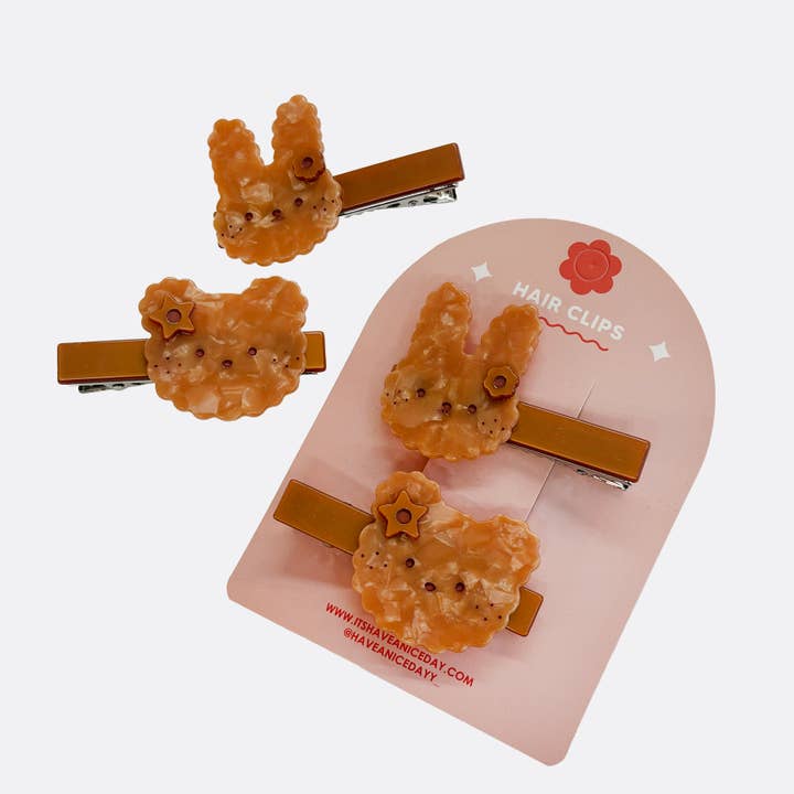 Bunny and Bear Biscuit Hair Clips for wholesale by Have A Nice Day