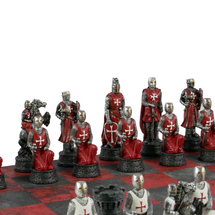 WorldWise Imports - Wholesale Board Game - Chess Set - Crusades IV Resin on Red & Dusky Board