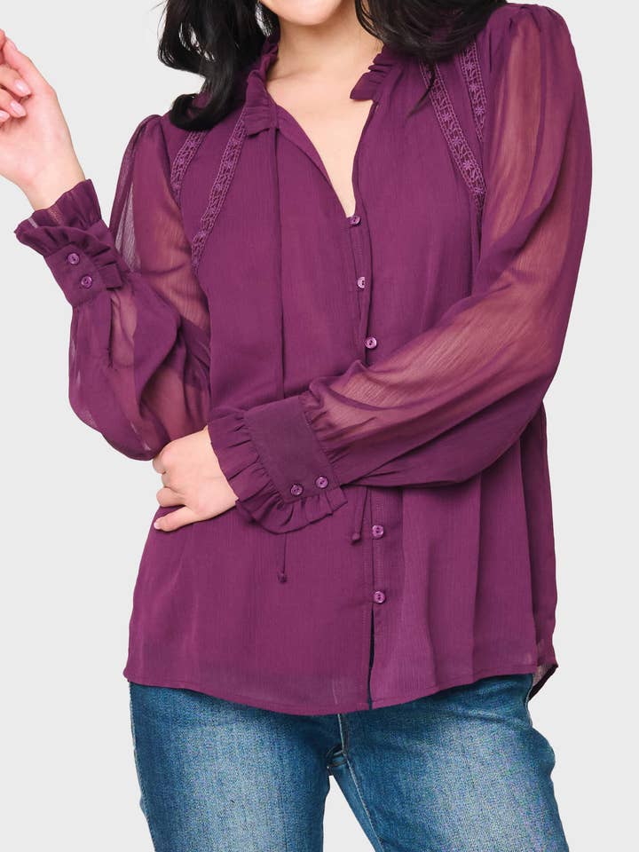 Blusa Crochet Trim Manga Comprida por atacado de Gibsonlook