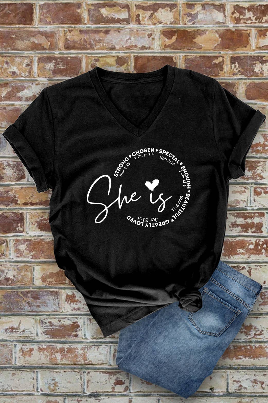 Top Avenue - Wholesale Screen Printed T-Shirt - Women's - She Is Strong Chosen Special, Unisex V-Neck T-Shirt2