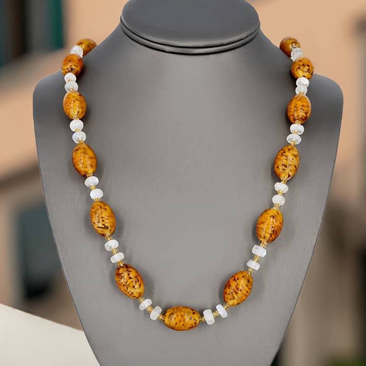 Colar de contas italianas Oval Topázio Cloud com Citrino e Pedra da Lua - Fecho em Prata de 1ª Lei por atacado de Viktoria Simonë