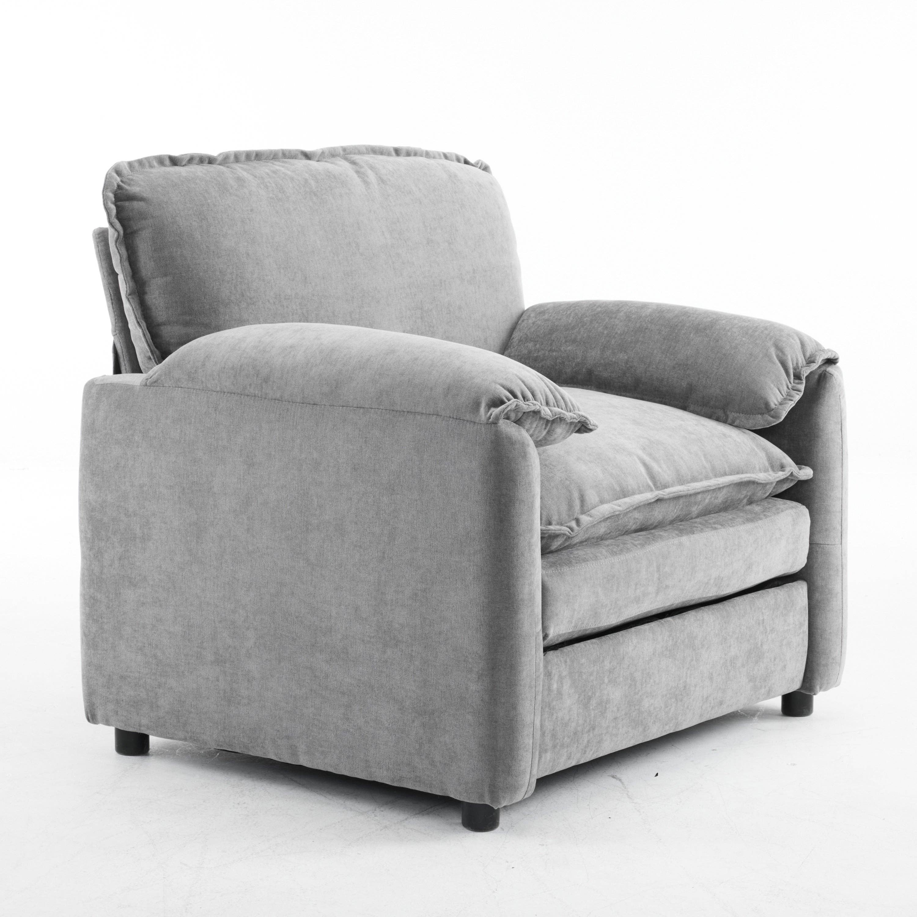 HOMYCASA DESIGN INC - Vente Chaises - Fauteuil Lounge en Chenille Moelleuse - Grand Fauteuil de Lecture avec Coussins Épais, Support Dossier Haut, Gris8