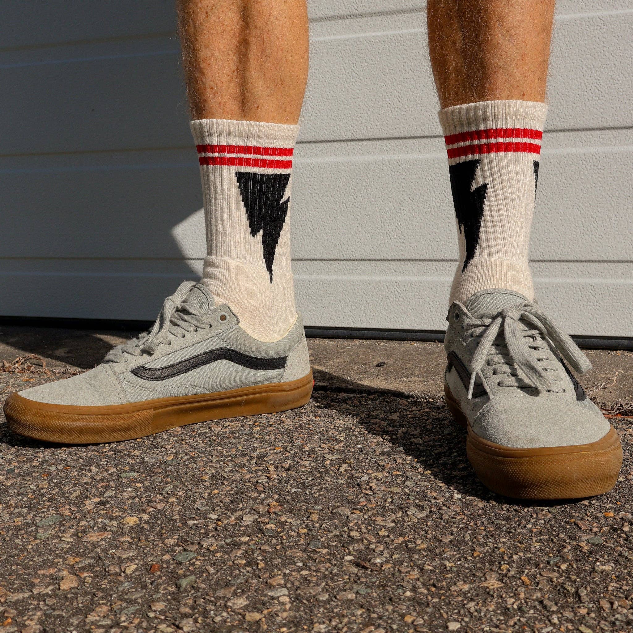 Natural SOCCO Naturals | Mike Vallely Lightning Bolt Socks | Red Stripes for wholesale on Faire3