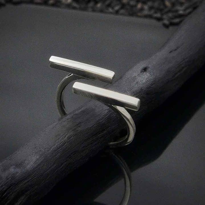 Sterling Silver Horizontal Bar Adjustable Ring for wholesale by Nina Designs