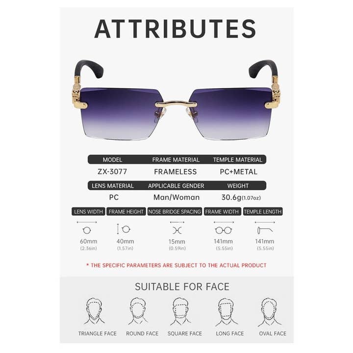 UZ Wholesale Store - Wholesale Sunglasses – Women's - Fashion Retro Frameless UV400 Sun Protection Outdoor Sunglasses3