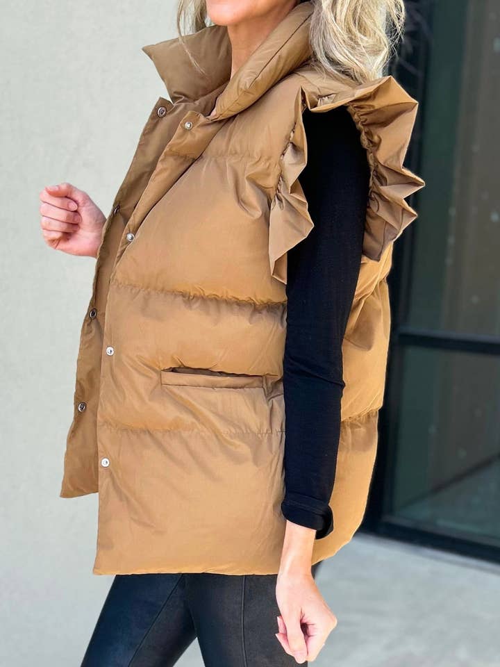 Rosa Clothing - Wholesale Outerwear Vest - Women's - Double Slip Pockets And Ruffled Sleeve Vest6