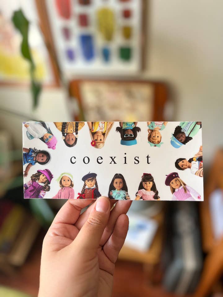 COEXIST American Girl Doll Bumper Sticker for wholesale by The Clay Agenda