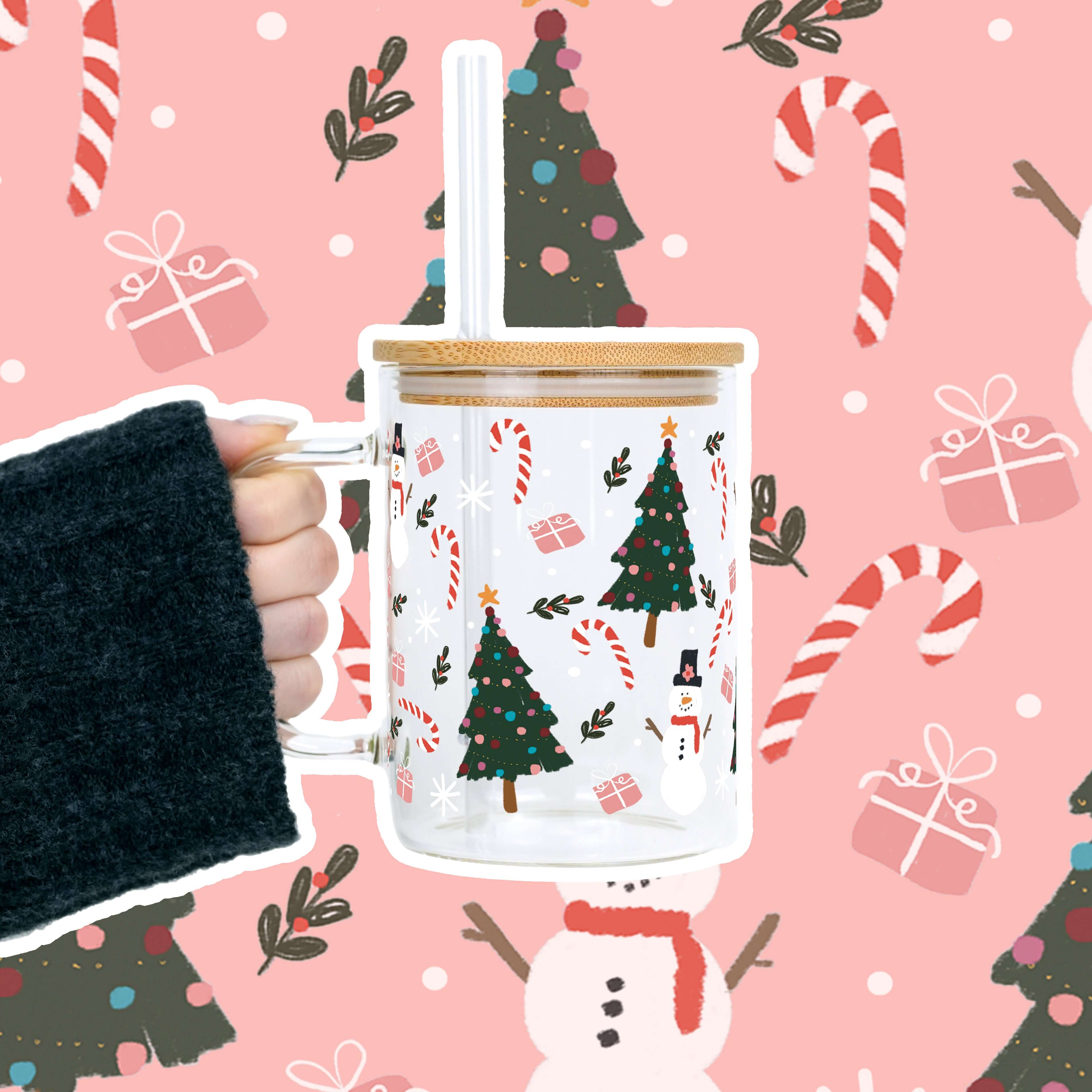 Sip-Sip Hooray! - Wholesale Coffee Mug - Jolly Little Christmas Clear Glass Mug with Lid & Straw1