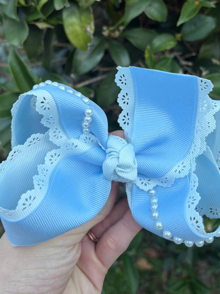 Scalloped Skies Bow for wholesale by Pretty Knots Bow Company