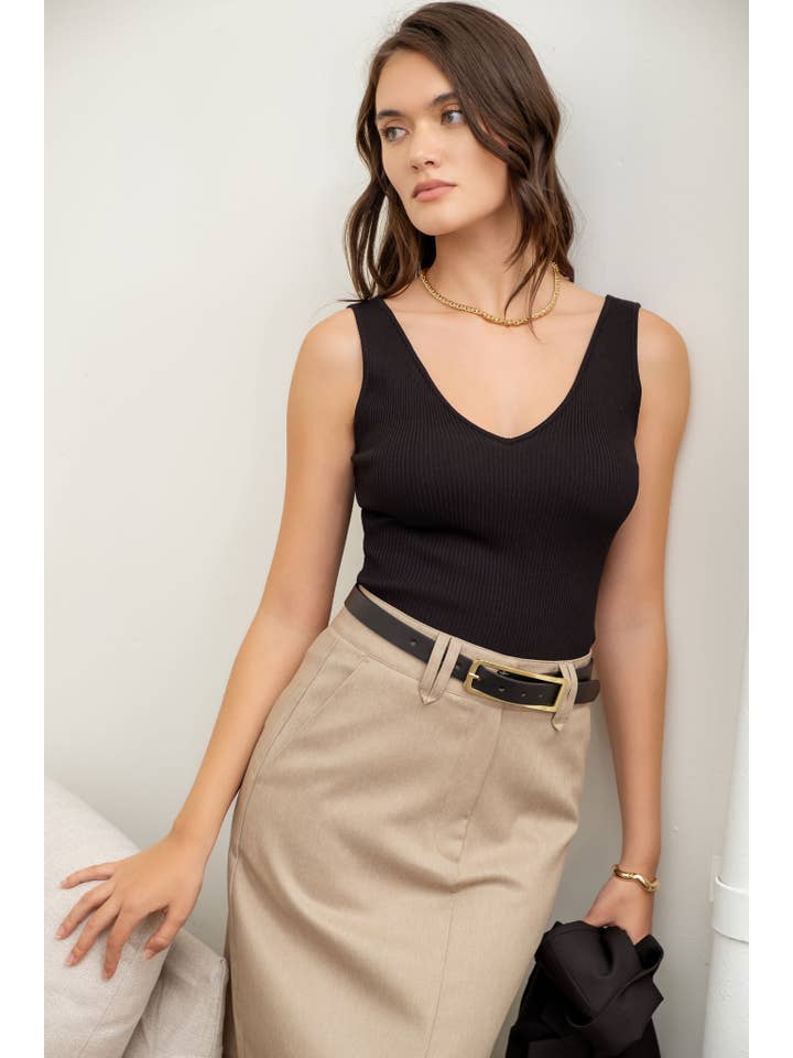 The Workshop Studio - Wholesale Knit Top - Women's - V NECK SLEEVELESS RIBBED TANK TOP